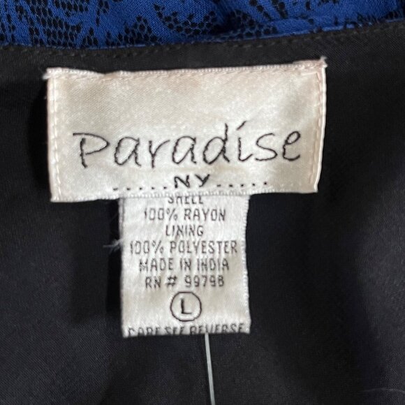 Vtg Paradise NY Blue Lace Look Maxi Dress Bias Cut Ruffle Sleeves Sequin Lined L - Picture 2 of 9